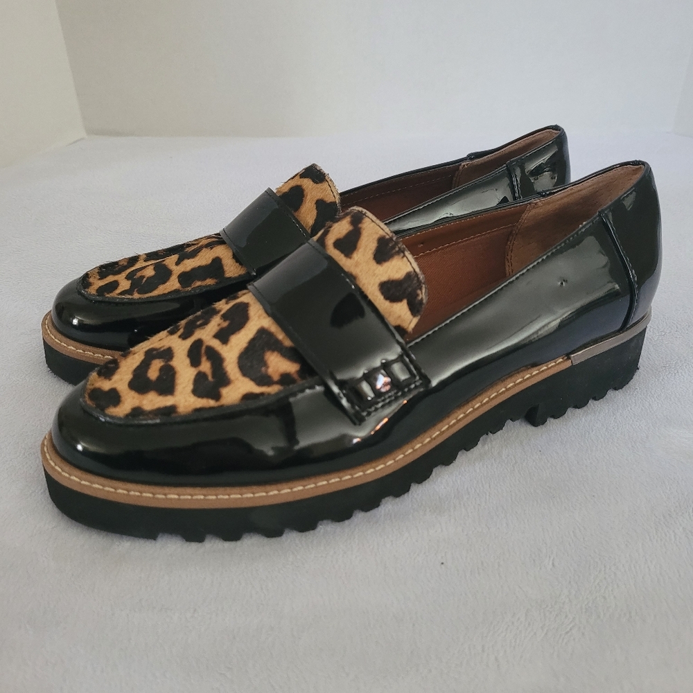 Franco Sarto leopard print patent loafers